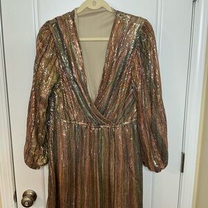 Elegant Multicolor Sequin Long Sleeve Dress